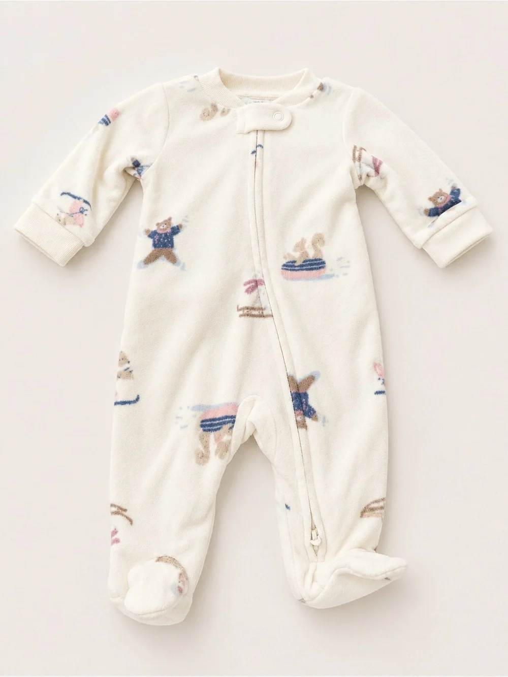 Carter’s - Double Zipper Sleeper W/ Skiing Animals - Super Soft (Poly) - NB